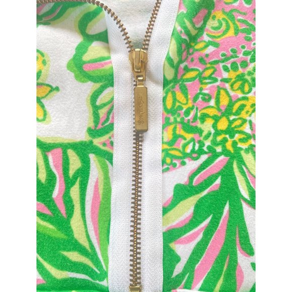 Lilly Pulitzer Women’s M Skipper Solid Popover Sweatshirt Green Palm Print - Picture 7 of 9